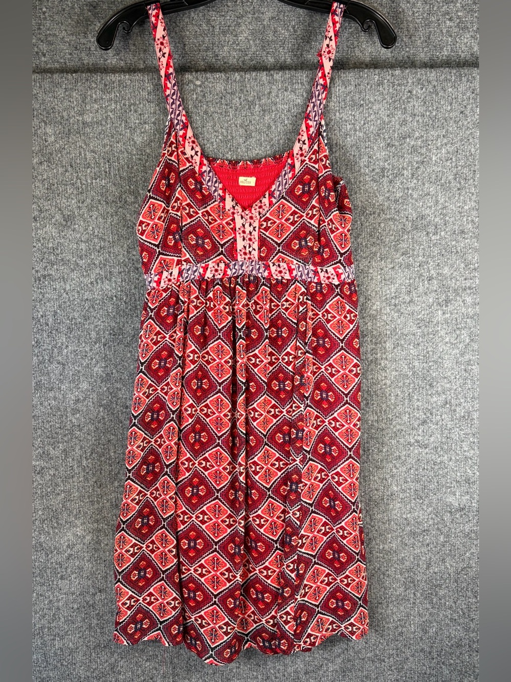 Hollister Mini Dress Women Large Red Geometric Print Boho Sleeveless Sun Dress